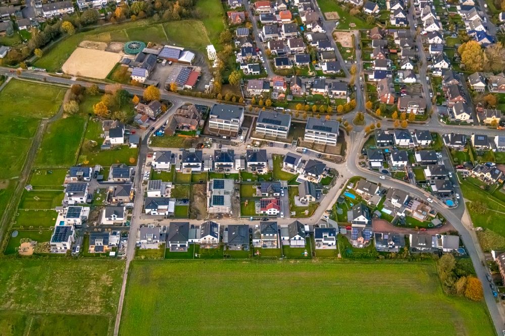 Luftbild Bergkamen - Baustellen zum Neubau- Wohngebiet einer Einfamilienhaus- Siedlung Ährenweg in Bergkamen im Bundesland Nordrhein-Westfalen, Deutschland