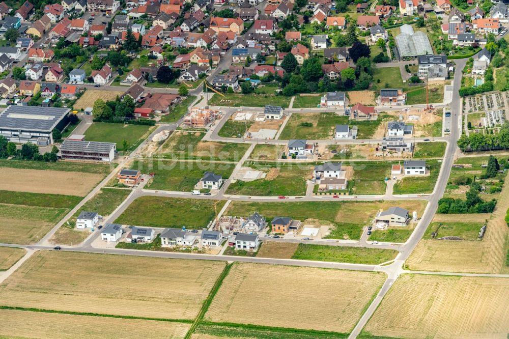 Luftbild Niederschopfheim - Baustellen zum Neubau- Wohngebiet einer Einfamilienhaus- Siedlung in Niederschopfheim im Bundesland Baden-Württemberg, Deutschland