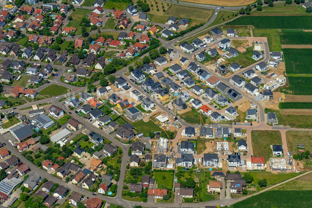 Luftbild Rheinhausen - Baustellen zum Neubau- Wohngebiet einer Einfamilienhaus- Siedlung in Rheinhausen im Bundesland Baden-Württemberg, Deutschland
