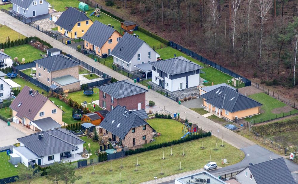 Luftbild Ludwigsfelde - Baustellen zum Neubau- Wohngebiet einer Einfamilienhaus- Siedlung Waldsiedlung in Ludwigsfelde im Bundesland Brandenburg
