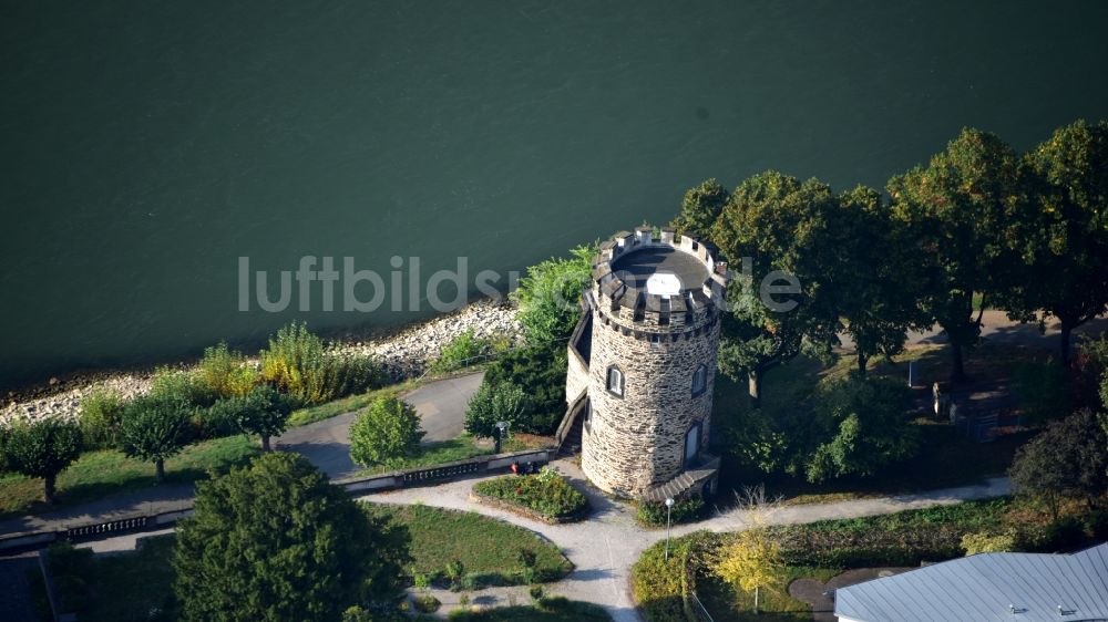Luftaufnahme Engers - Bauwerk des Aussichtsturmes Grauer Turm in Engers im Bundesland Rheinland-Pfalz, Deutschland