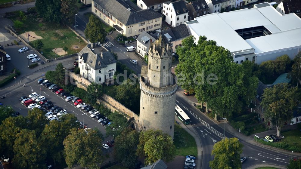 Luftaufnahme Andernach - Bauwerk des Aussichtsturmes Runder Turm in Andernach im Bundesland Rheinland-Pfalz, Deutschland