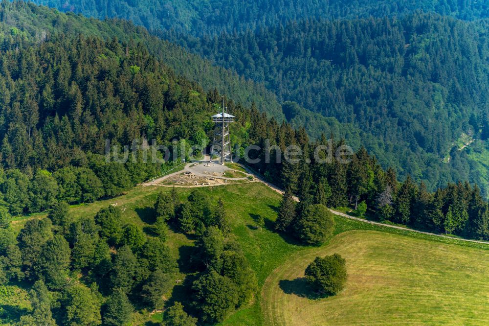 Luftaufnahme Oberried - Bauwerk des Aussichtsturmes Schauinsland Turm in Oberried im Bundesland Baden-Württemberg, Deutschland