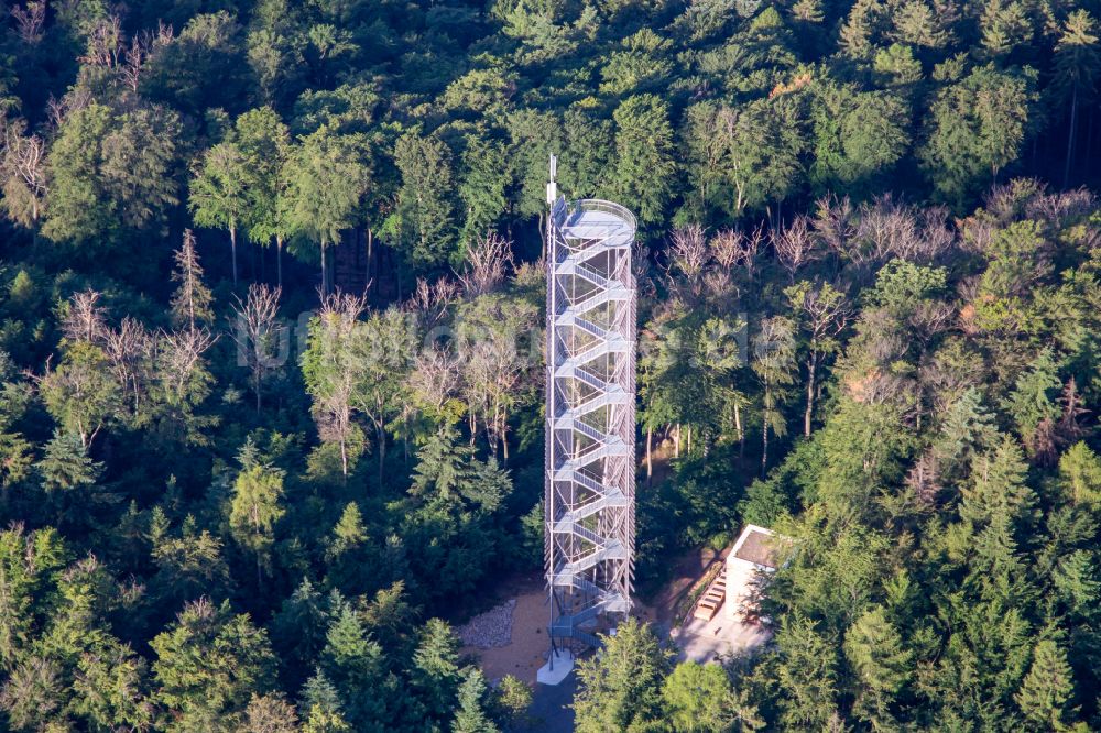 Luftaufnahme Rimbach - Bauwerk des Aussichtsturmes Trommturm in Rimbach im Bundesland Hessen, Deutschland