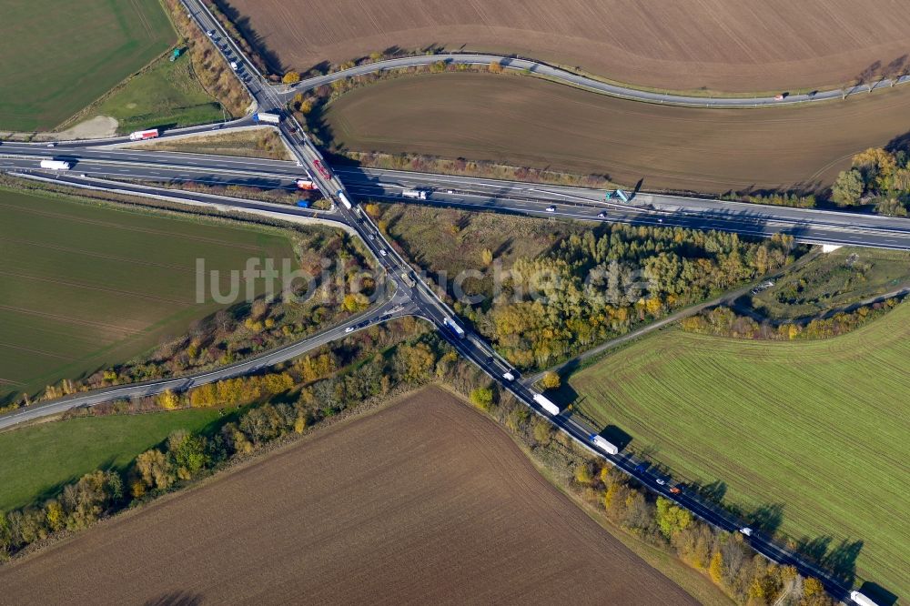 Friedland aus der Vogelperspektive: Behelfs-Autobahnabfahrt der BAB A38 in Friedland im Bundesland Niedersachsen, Deutschland