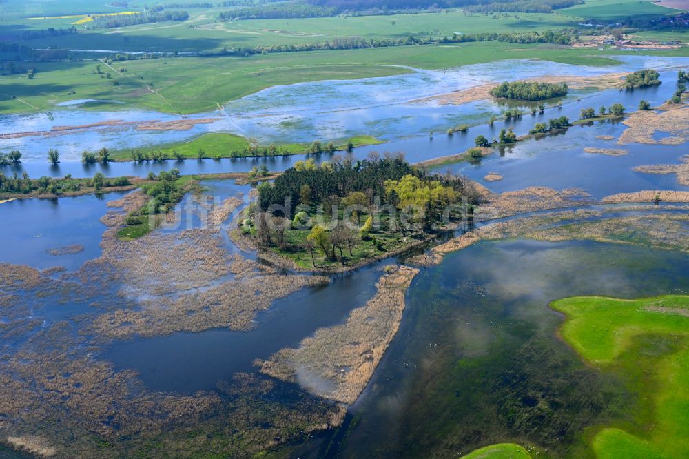 Luftbild Jederitz - Überflutete Flutungswiesen am Hochwasser- Pegel führenden Flußbett der Havel in Jederitz im Bundesland Sachsen-Anhalt, Deutschland