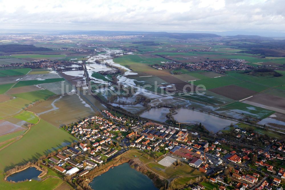 Luftbild Friedland - Überflutete Flutungswiesen am Hochwasser- Pegel führenden Flußbett Leine in Friedland im Bundesland Niedersachsen, Deutschland