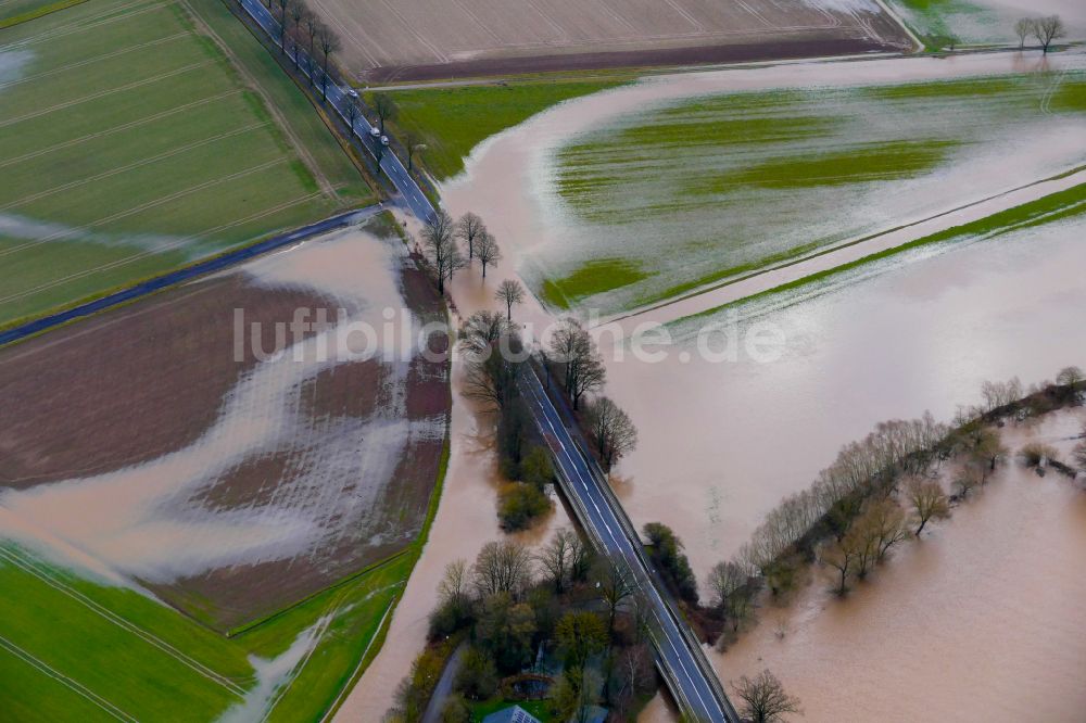Luftbild Northeim - Überflutete Flutungswiesen am Hochwasser- Pegel führenden Flußbett Leine in Northeim im Bundesland Niedersachsen, Deutschland