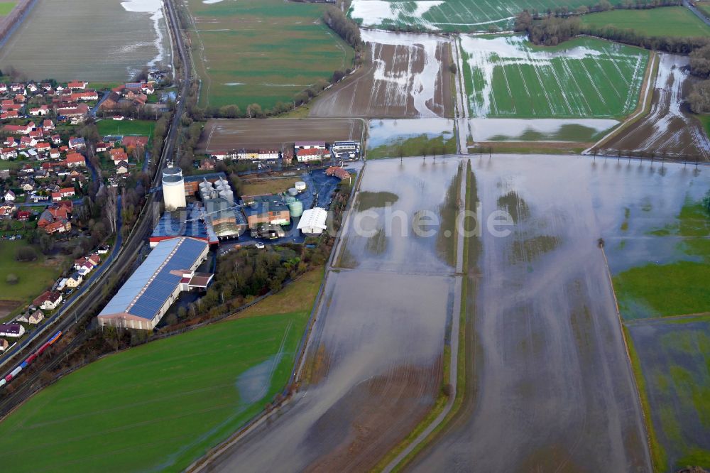 Luftaufnahme Rosdorf - Überflutete Flutungswiesen am Hochwasser- Pegel führenden Flußbett Leine in Rosdorf im Bundesland Niedersachsen, Deutschland