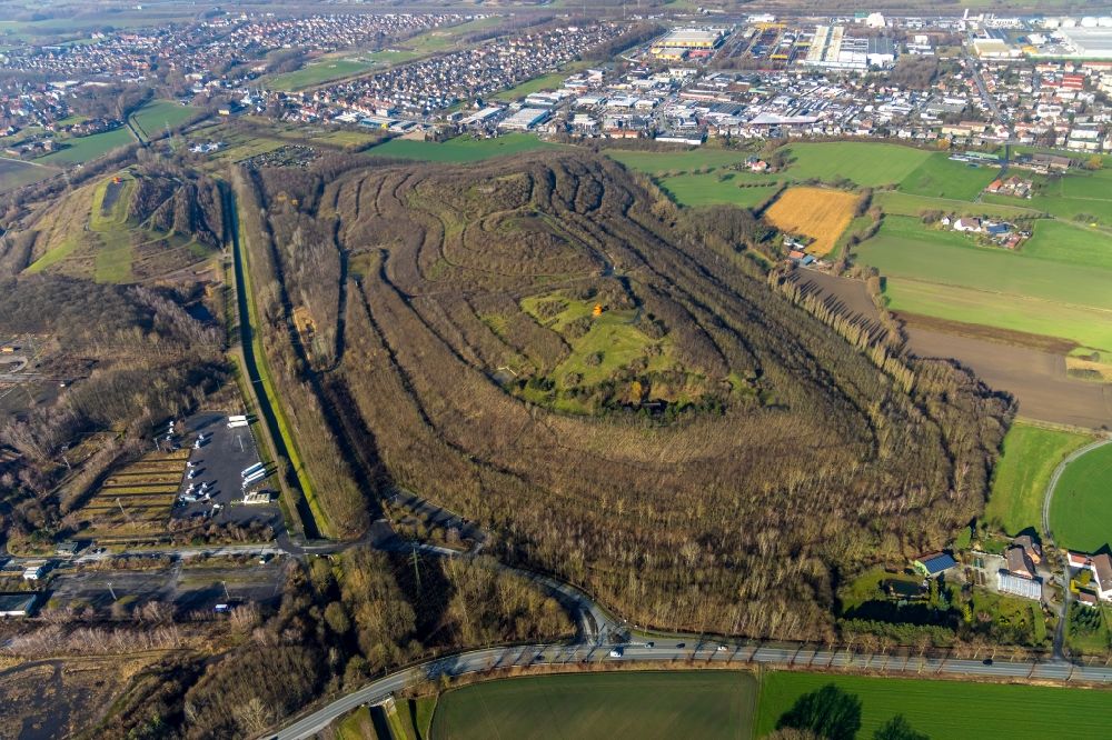 Luftaufnahme Hamm - Bergbau- Abraumhalde Bärbel-Park Pelkum in Hamm im Bundesland Nordrhein-Westfalen, Deutschland
