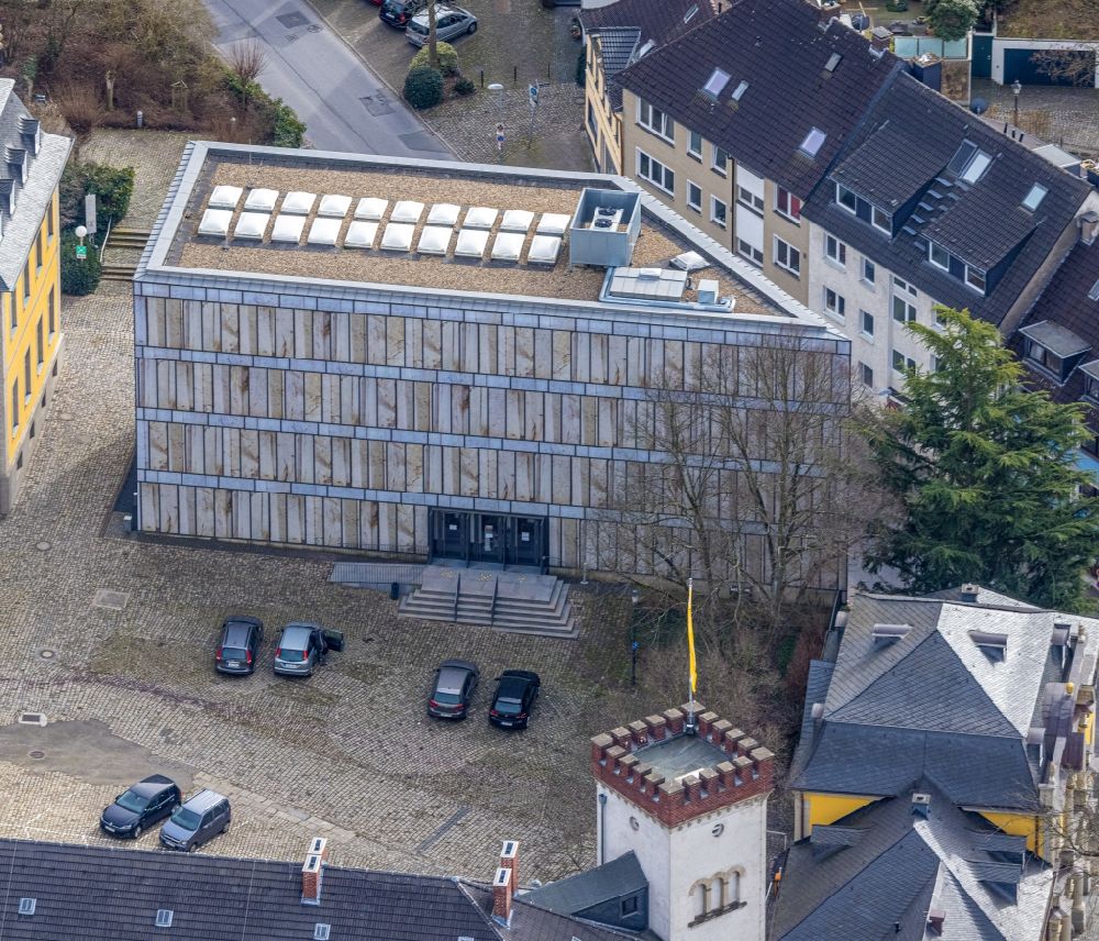 Luftbild Essen - Bibliotheks- Gebäude der Folkwang Bibliothek am Klemensborn im Ortsteil Werden in Essen im Bundesland Nordrhein-Westfalen, Deutschland