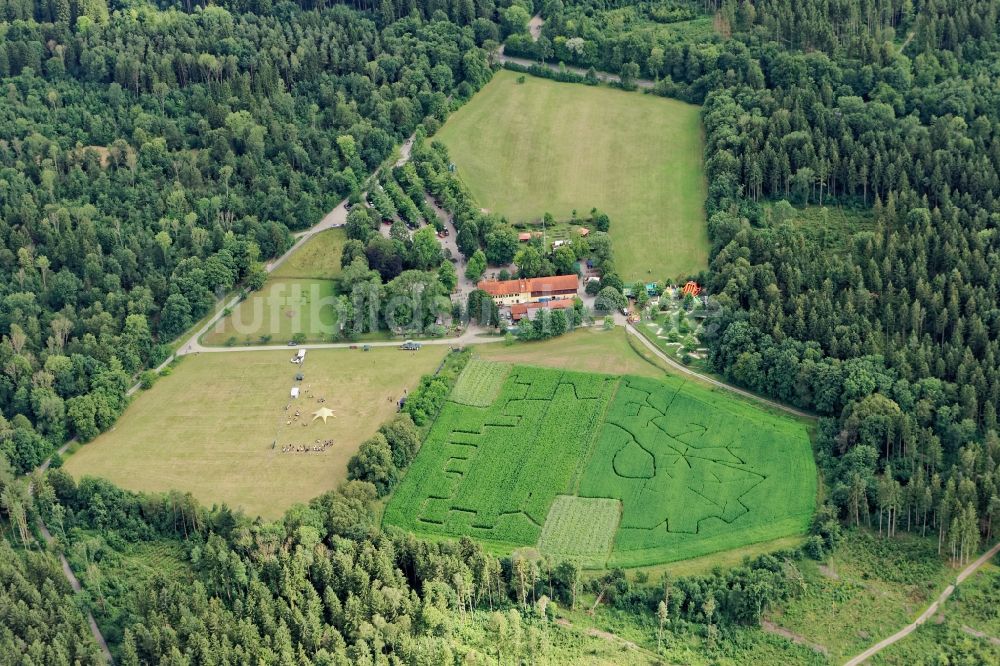 Luftbild Neuried - Biergarten und Gasthaus Forsthaus Kasten nahe Gauting im Bundesland Bayern