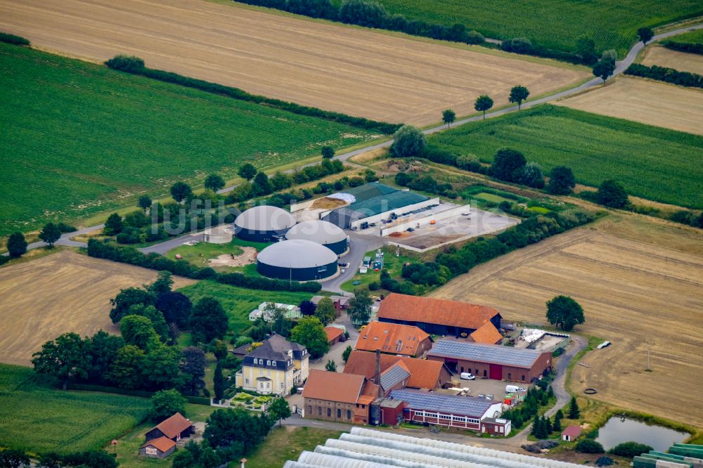 Luftbild Lüdinghausen - Biogasspeicher- Behälter im Biogaspark in Lüdinghausen im Bundesland Nordrhein-Westfalen, Deutschland