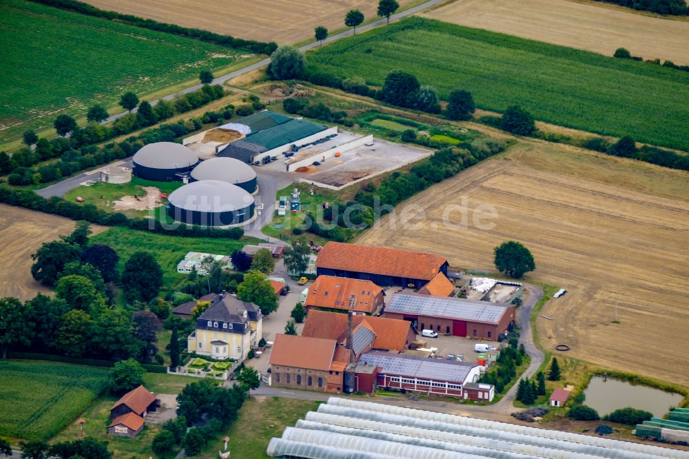 Luftaufnahme Lüdinghausen - Biogasspeicher- Behälter im Biogaspark in Lüdinghausen im Bundesland Nordrhein-Westfalen, Deutschland
