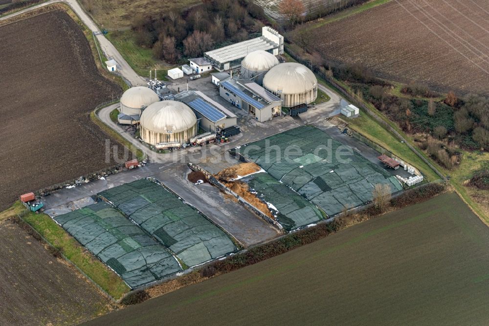 Luftaufnahme Neuried - Biogasspeicher- Behälter im Biogaspark in Neuried im Bundesland Baden-Württemberg, Deutschland