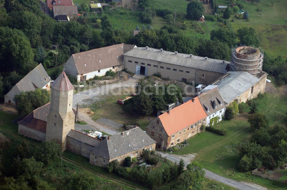 Freckleben von oben - Blick auf die Burg Freckleben im gleichnamigen Stadtteil von Aschersleben