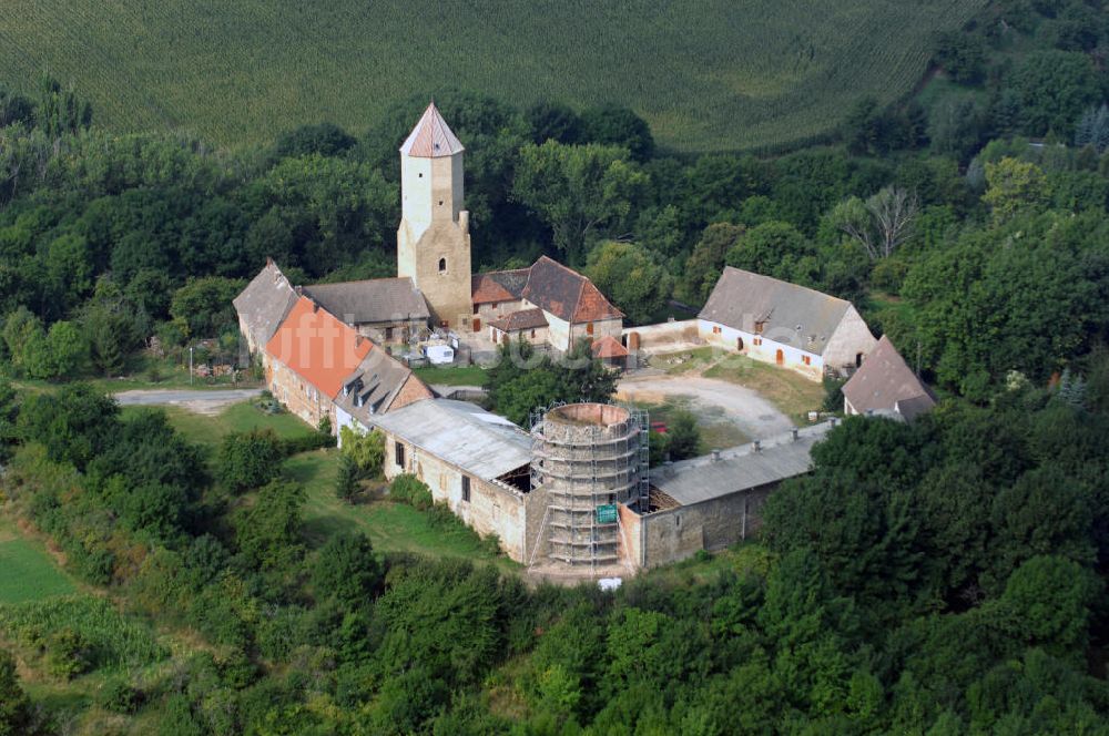 Freckleben von oben - Blick auf die Burg Freckleben im gleichnamigen Stadtteil von Aschersleben