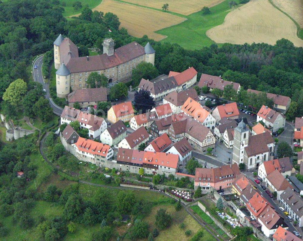 Waldenburg-Obermühle / Baden-Württemberg aus der Vogelperspektive: Blick auf die Burganlagen der Waldenburg in Obermühle.