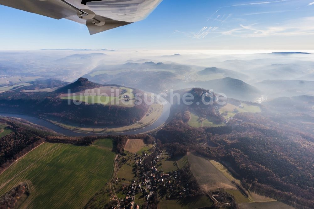 Luftbild Königstein - Blick auf das Elbtal der Sächsischen Schweiz bei Königstein im Bundesland Sachsen.