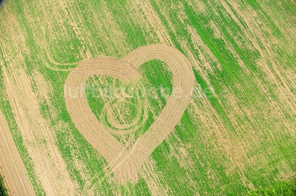 Luftbild Auerschütz - Blick auf gepflügtes Herz auf einem Feld bei Auerschütz im Bundesland Sachsen