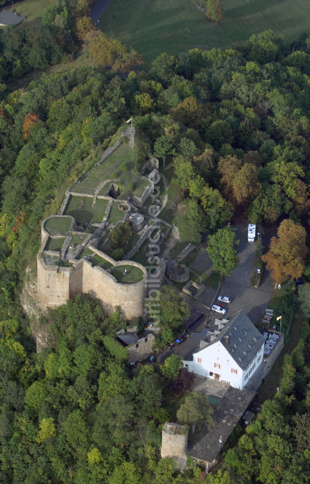 Luftbild Kirn - Blick auf die Kyrburg nahe der Stadt Kirn, deren Wahrzeichen sie ist