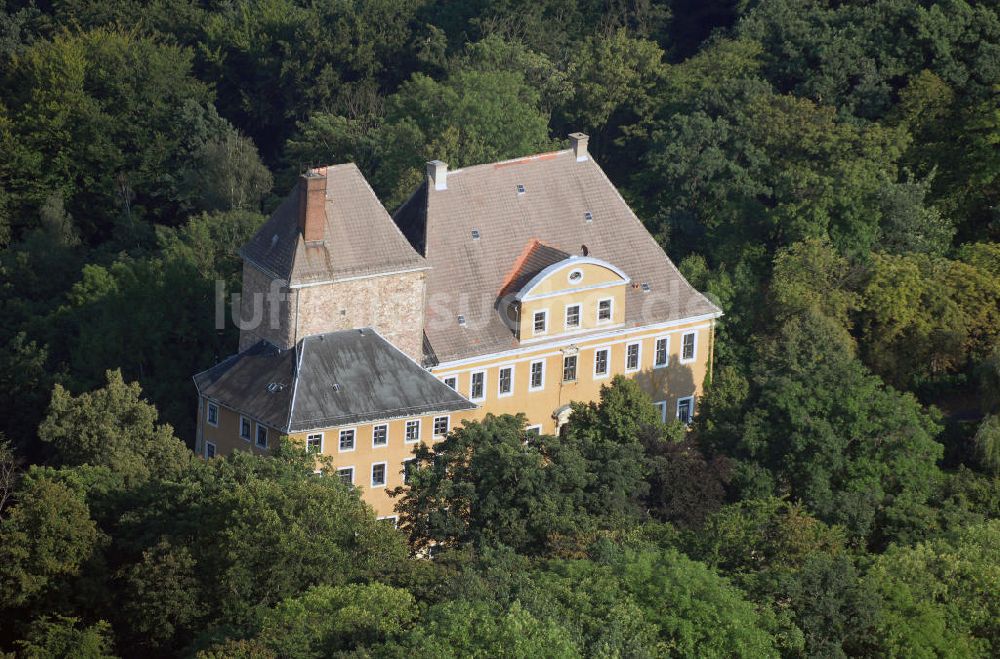 Luftaufnahme Bieberstein - Blick auf das Schloss Bieberstein des gleichnamigen Dorfes in Sachsen