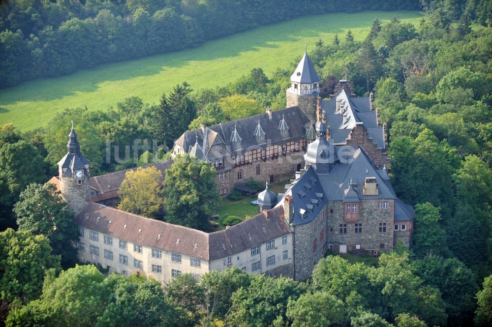 Luftbild Mansfeld - Blick auf das Schloss Rammelburg im gleichnamigen Ortsteil der Stadt Mansfeld im Bundesland Sachsen-Anhalt