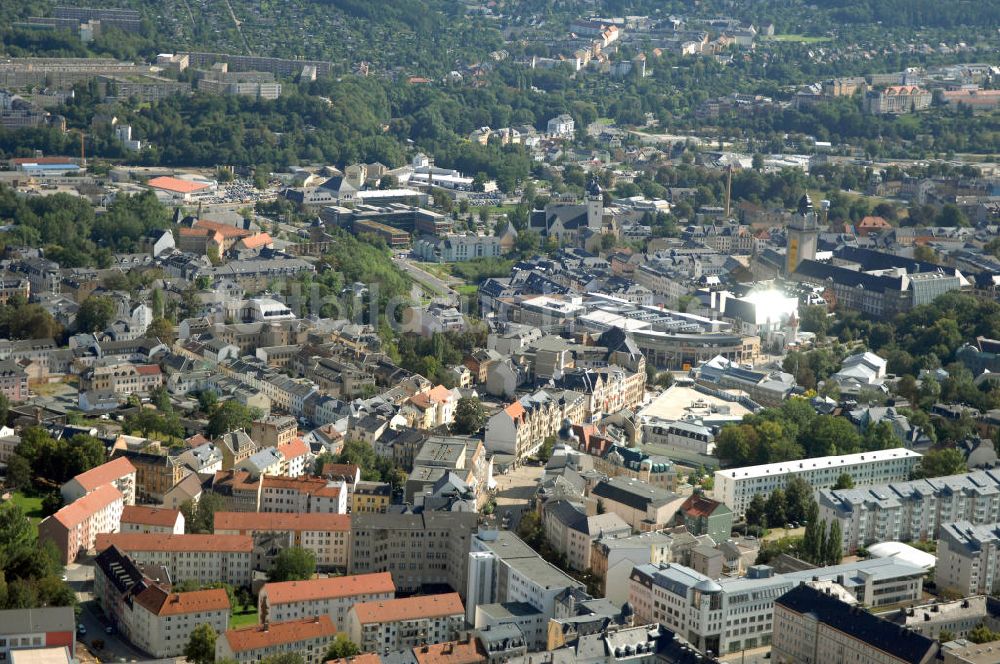 Plauen aus der Vogelperspektive: Blick auf die Stadt Plauen und die Stadtgalerie ECE