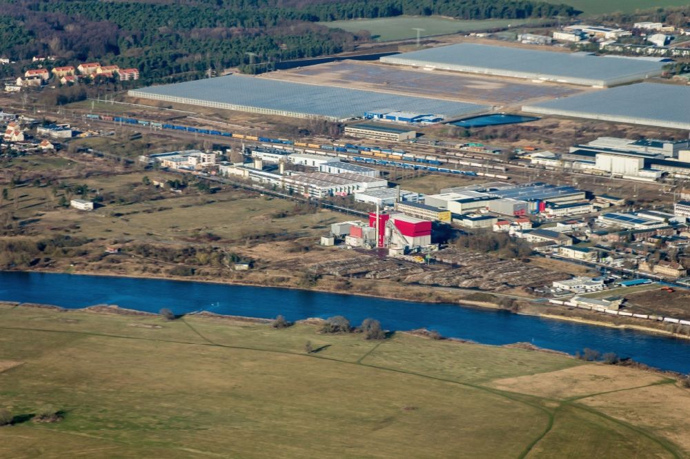 Luftbild Piesteritz - Blockheizkraftwerk - regionalen Heizkraftwerkes - Biomasseheizkraftwerk in Piesteritz im Bundesland Sachsen-Anhalt, Deutschland