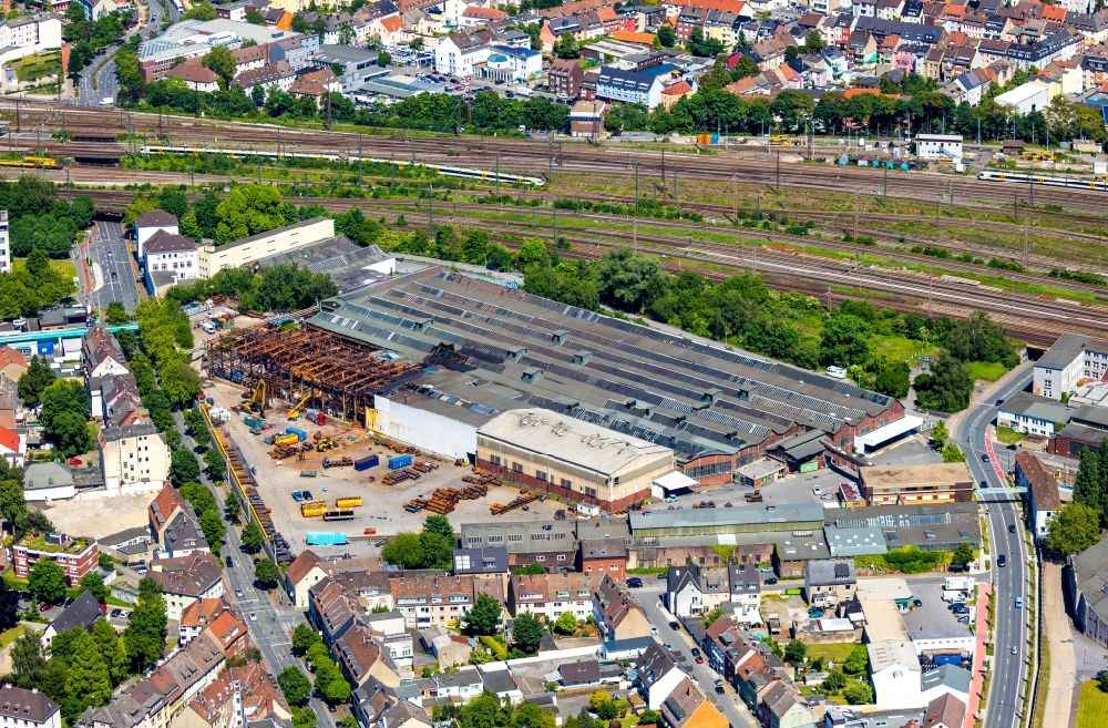 Luftbild Hamm - Brand- Ruine der Gebäude und Hallen des WDI - Westfälische Drahtindustrie GmbH in Hamm im Bundesland Nordrhein-Westfalen, Deutschland