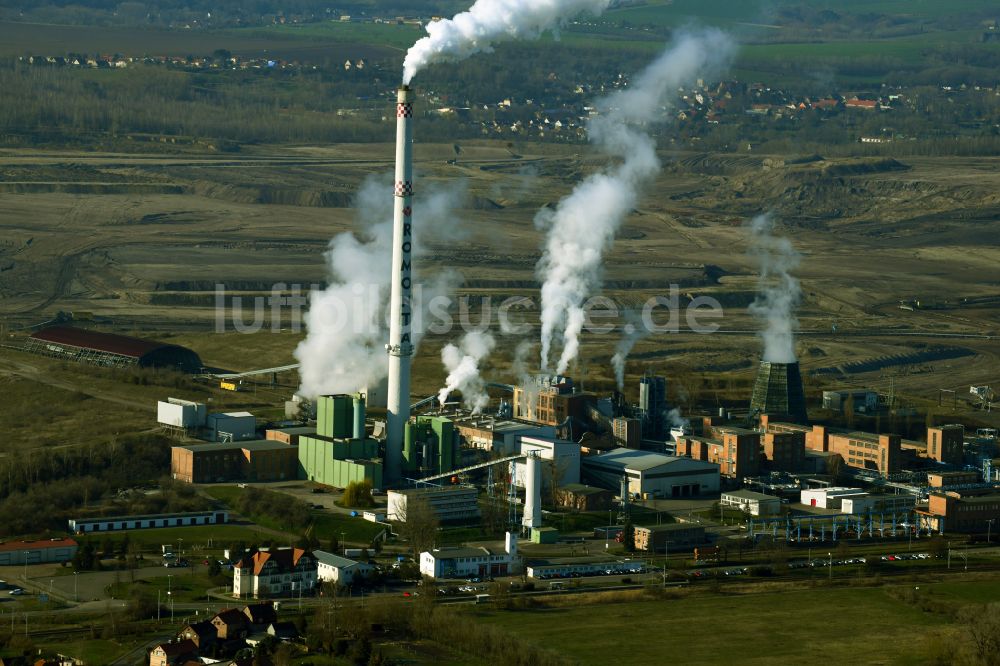 Luftaufnahme Amsdorf - Braunkohle - Tagebau der ROMONTA Bergwerks Holding AG in Seegebiet Mansfelder Land im Bundesland Sachsen-Anhalt, Deutschland