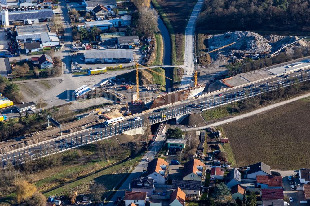 Sankt Leon-Rot von oben - Brückenbauarbeiten entlang der Trasse der Autobahn A5 in Sankt Leon-Rot im Bundesland Baden-Württemberg, Deutschland