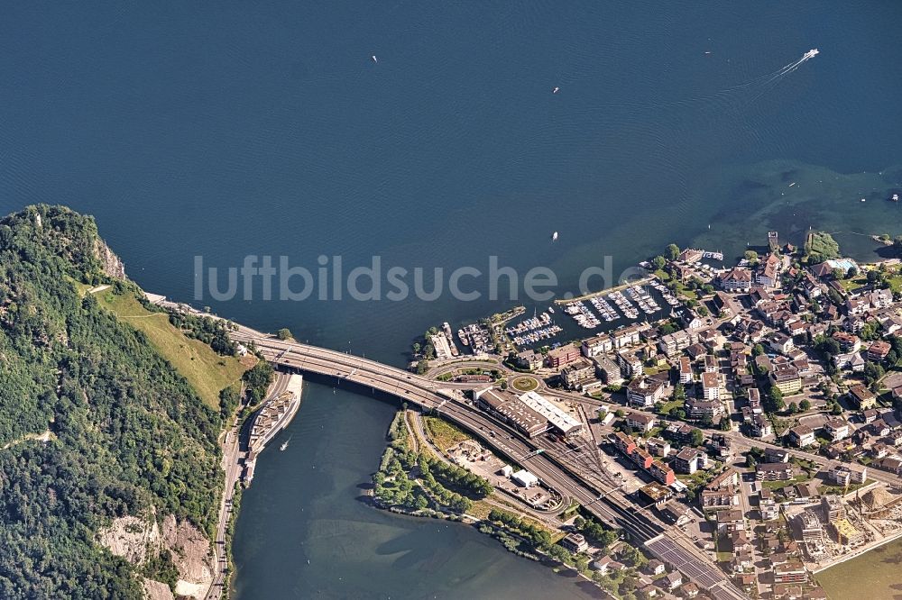 Stansstad von oben - Brückenbauwerk entlang der A2 in der Schweiz in Stansstad im Kanton Nidwalden, Schweiz