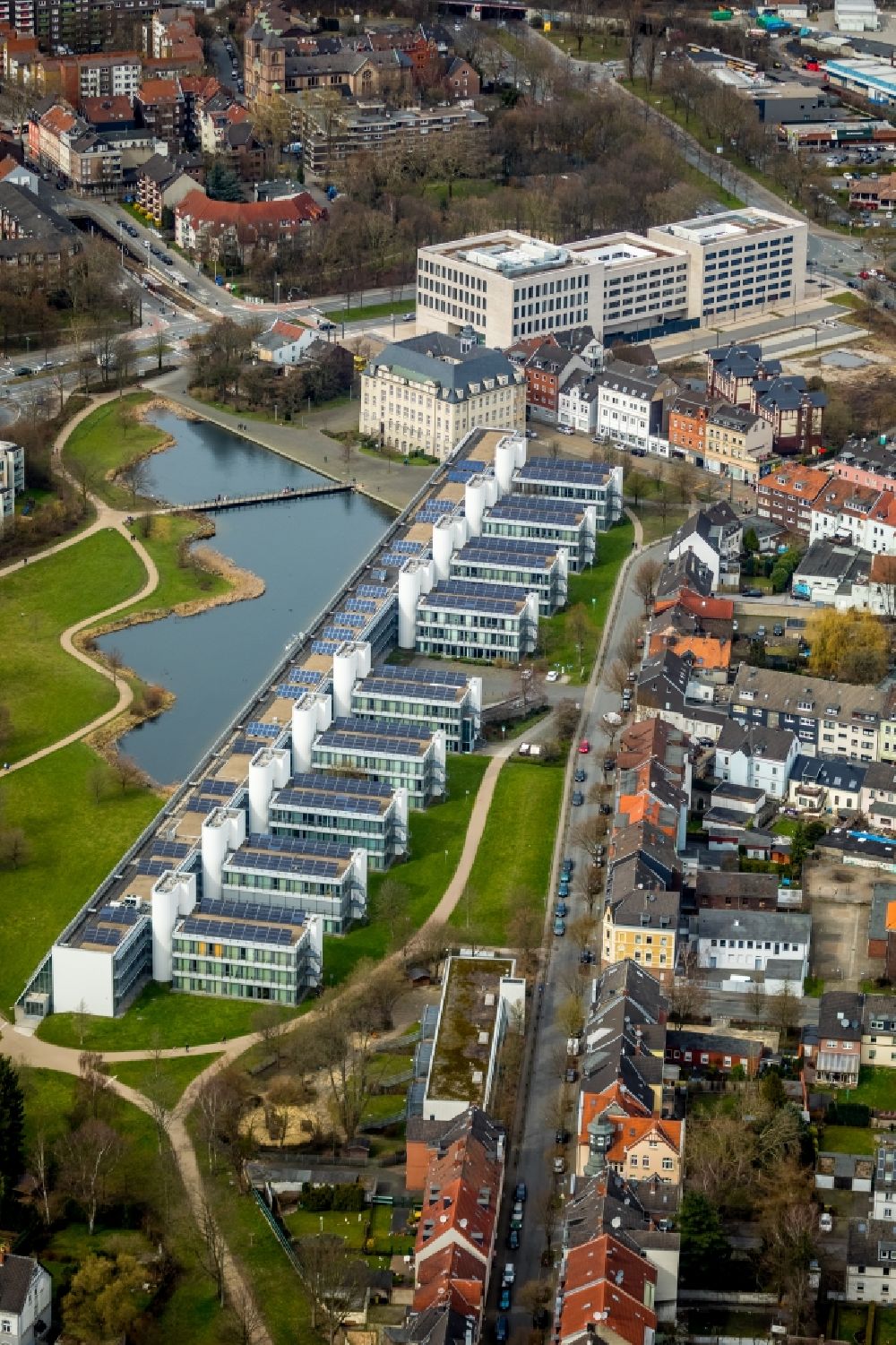 Gelsenkirchen von oben - Büro- und Geschäftshaus- Ensemble Wissenschaftspark Gelsenkirchen in Gelsenkirchen im Bundesland Nordrhein-Westfalen