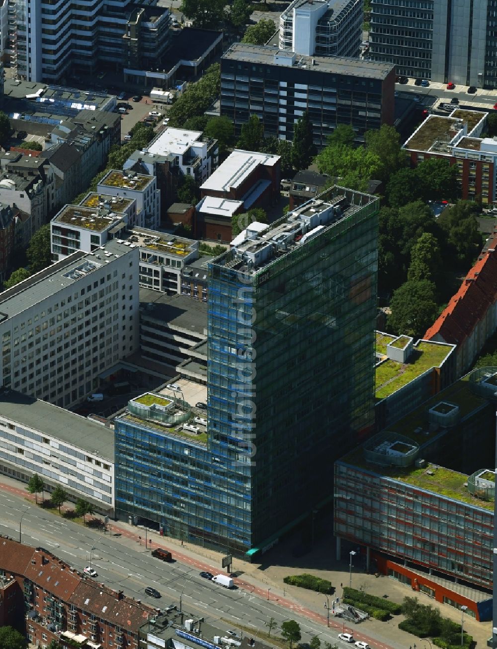Luftaufnahme Hamburg - Büro- und Unternehmensverwaltungs- Hochhaus- Gebäude im Ortsteil Sankt Georg in Hamburg, Deutschland