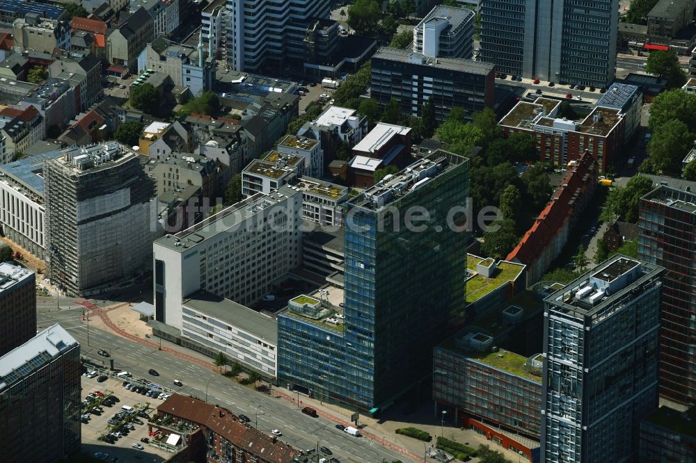 Hamburg aus der Vogelperspektive: Büro- und Unternehmensverwaltungs- Hochhaus- Gebäude im Ortsteil Sankt Georg in Hamburg, Deutschland