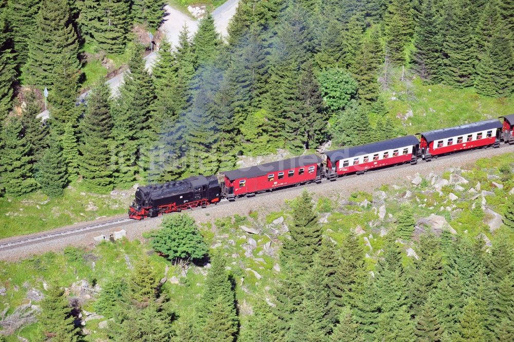 Luftbild Brocken - Brockenbahn - Harzquerbahn - Harzer Schmalspurbahn am Brocken in Schsen-Anhalt