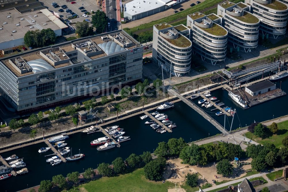 Luftbild Duisburg - Bürogebäude des Geschäftshauses Mitsubishi Power Europe GmbH an der Schifferstraße in Duisburg im Bundesland Nordrhein-Westfalen, Deutschland