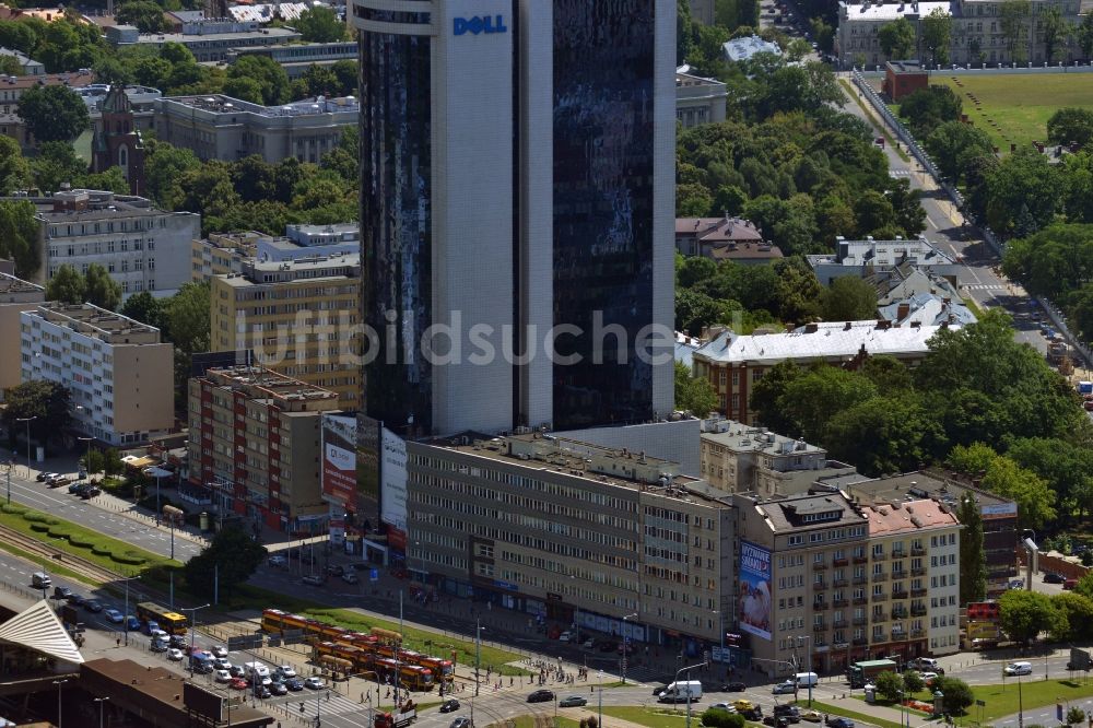 Luftaufnahme Warschau - Bürohochhaus Millennium Plaza im Stadtzentrum von Warschau in Polen