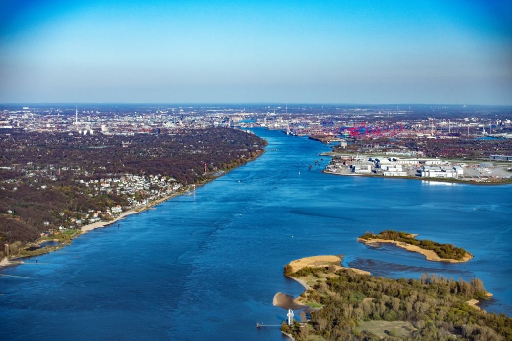 Hamburg von oben - Buhnen- Landschaft Elbe - Flussverlauf Höhe Neßsand in Hamburg, Deutschland