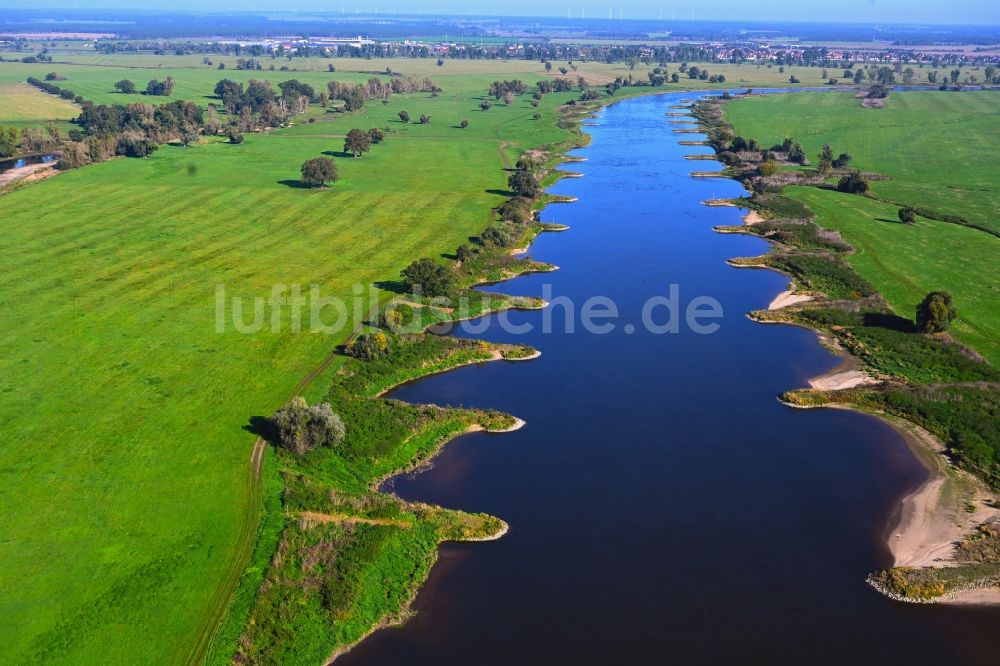 Luftaufnahme Schützberg - Buhnen- Landschaft des Elbe - Flussverlauf in Schützberg im Bundesland Sachsen-Anhalt, Deutschland