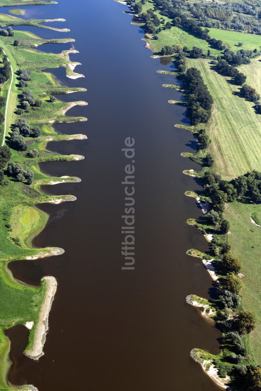 Luftaufnahme Langendorf - Buhnen- Landschaft - Flussverlauf in Langendorf im Bundesland Niedersachsen, Deutschland