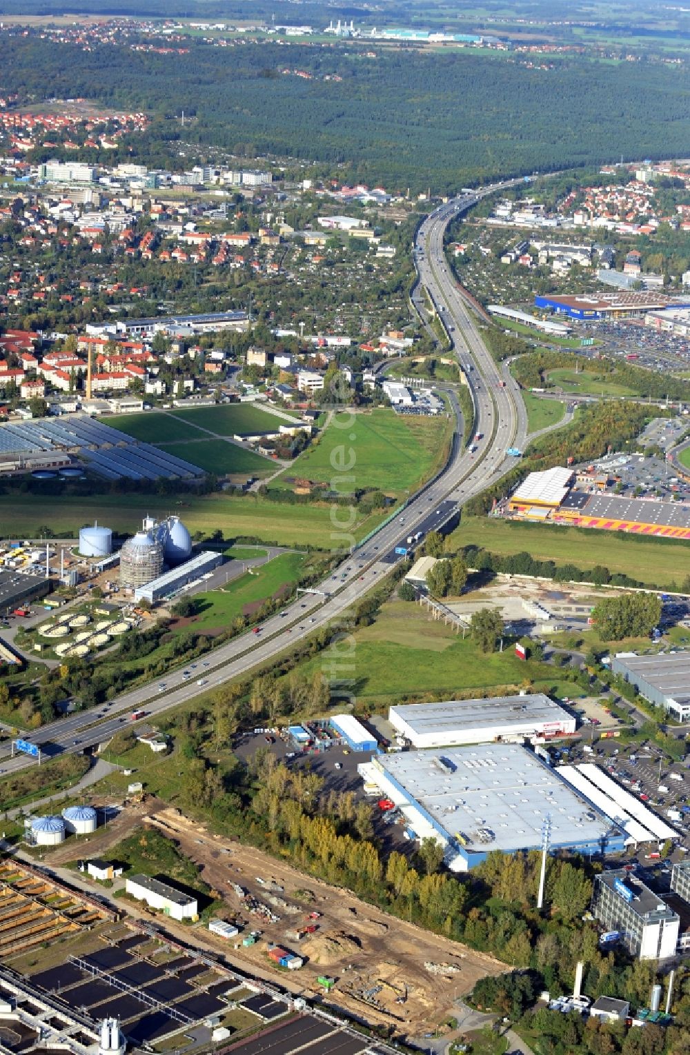 Luftaufnahme Dresden - Bundesautobahn 4 in Dresden im Bundesland Sachsen