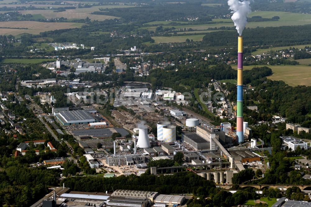 Luftaufnahme Chemnitz - Bunter Schornstein Chemnitzer Esse im Ortsteil Furth in Chemnitz im Bundesland Sachsen, Deutschland