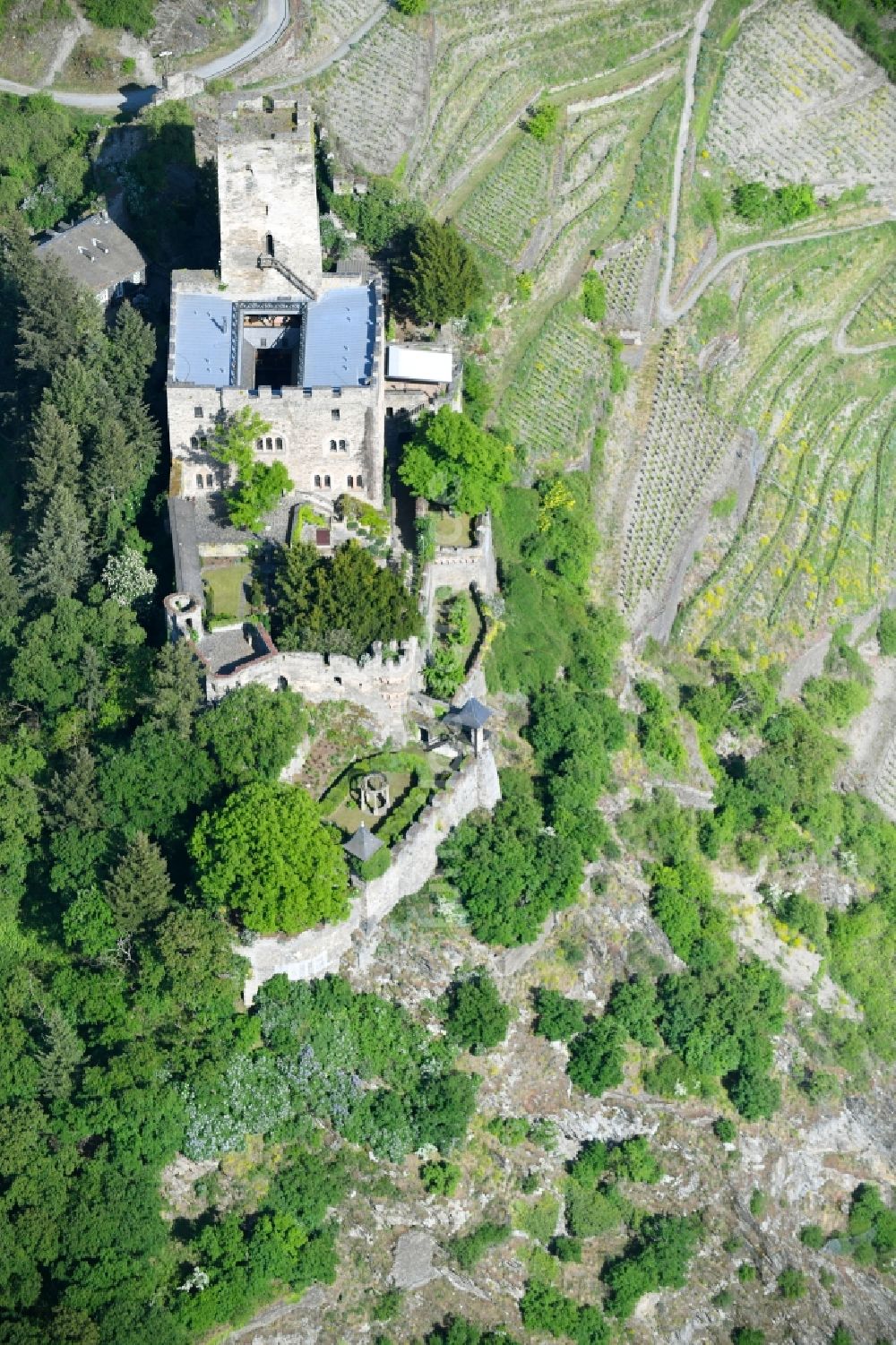 Luftaufnahme Kaub - Burg Burg Gutenfels am Schlossweg in Kaub im Bundesland Rheinland-Pfalz, Deutschland