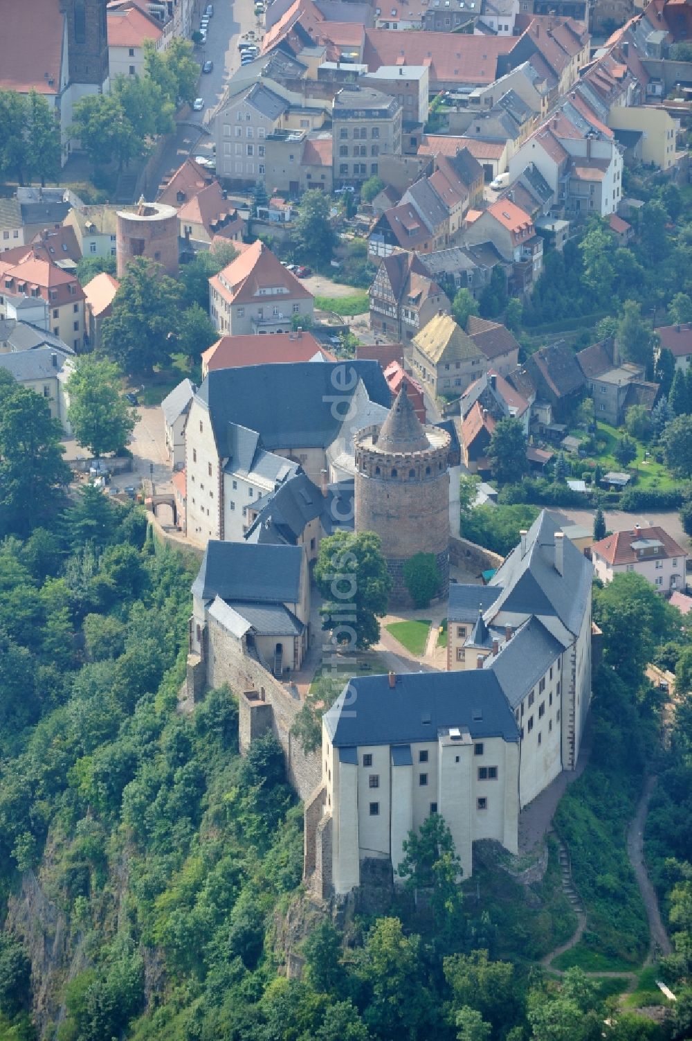 Leisnig aus der Vogelperspektive: Burg Mildenstein im Ortsteil Fischendorf in Leisnig im Bundesland Sachsen, Deutschland