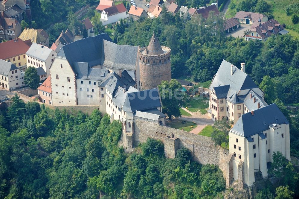 Leisnig von oben - Burg Mildenstein im Ortsteil Fischendorf in Leisnig im Bundesland Sachsen, Deutschland