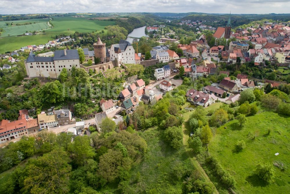 Luftaufnahme Leisnig - Burg Mildenstein auf dem Schloßberg in Leisnig im Bundesland Sachsen, Deutschland