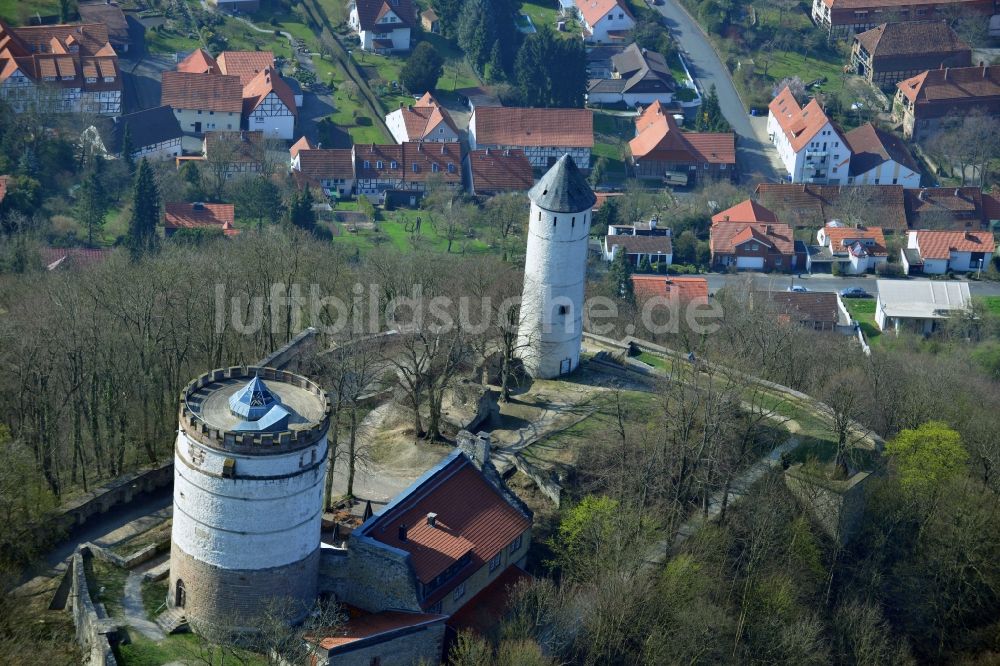 Bovenden aus der Vogelperspektive: Burg Plesse, auch Plesseburg oder Ruine Plesseburg genannt, in Bovenden im Bundesland Niedersachsen