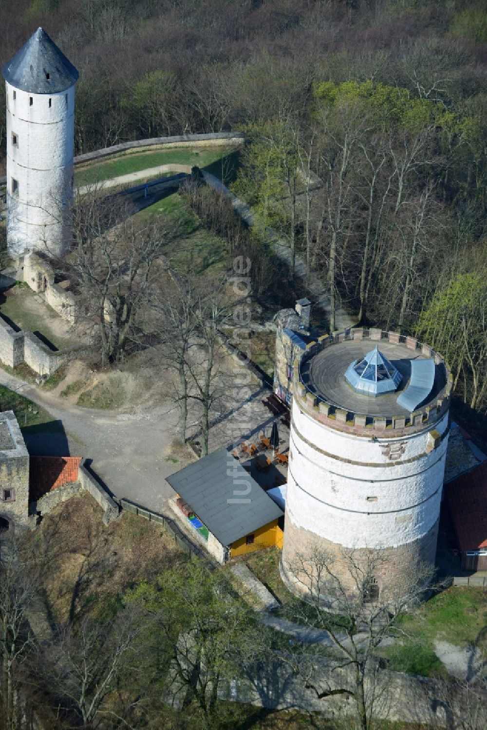 Luftaufnahme Bovenden - Burg Plesse, auch Plesseburg oder Ruine Plesseburg genannt, in Bovenden im Bundesland Niedersachsen